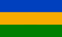 Horizontal tricolor of blue, orange, and green
